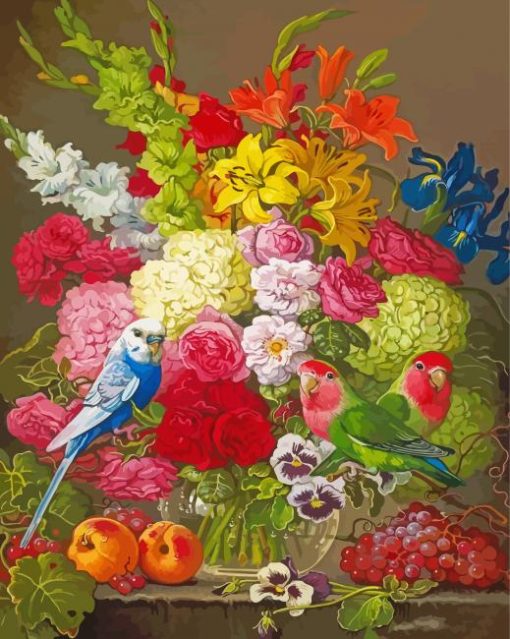 Birds Flowering Vase Yana Movchan Paint By Number