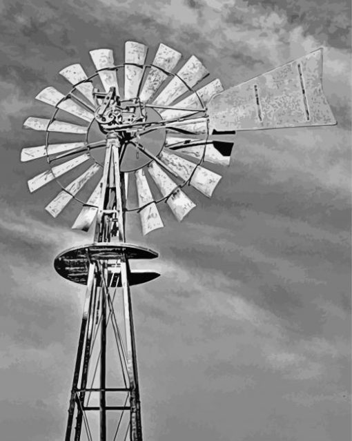 Black And White Western Windmill Paint By Number