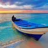 Boat In Beach With Sunset Seascape Paint By Number