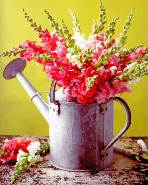 Cool Watering Can With Flowers Paint By Number