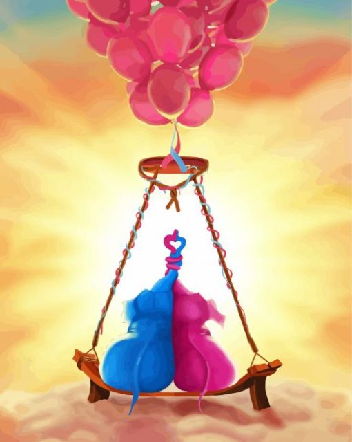 Couple Elephant And Balloons Paint By Number