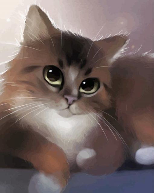 Cute Large Fluffy Cartoon Cat Paint By Number