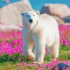 Cute Polar Bear In Flowers Field Paint By Number