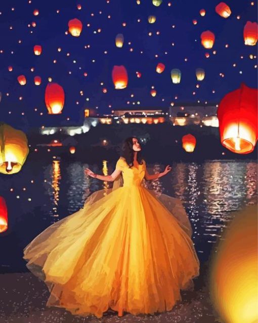 Girl And Lanterns In The Sky Paint By Number