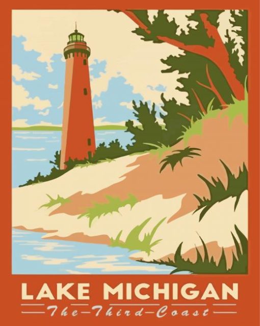 Lake Michigan Indiana Travel Poster Paint By Number