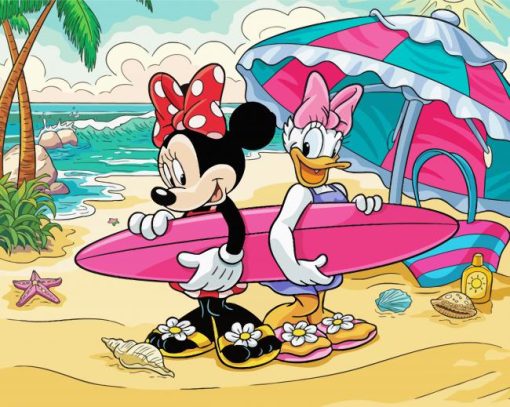 Minnie Mouse And Daisy At Beach Paint By Number