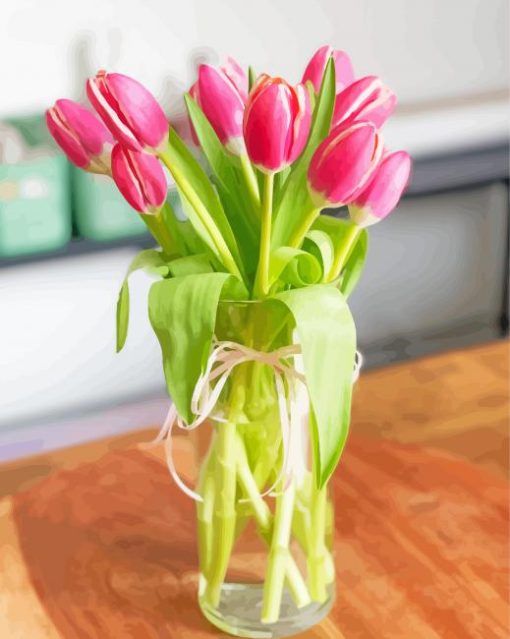 Pink Tulip Flower Vase Paint By Number