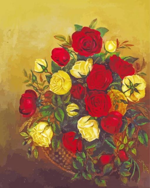 Red And Yellow Roses Basket Paint By Number