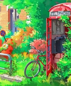 Anime Red Phone Box Paint By Number