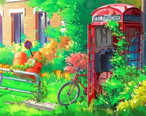 Anime Red Phone Box Paint By Number