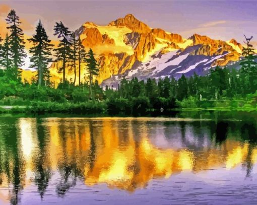 North Cascades Sunset Reflection Paint By Number