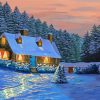 Cottage House In Frozen Forest Paint By Number