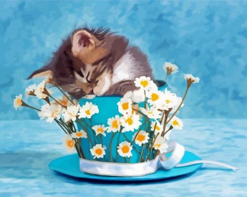 Sleepy Kitten In Cup Paint By Number