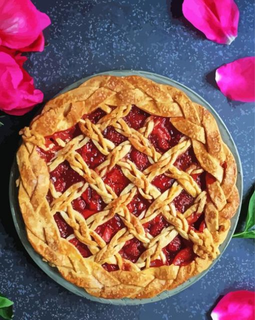 Strawberry Pie And Pink Flowers Paint By Number