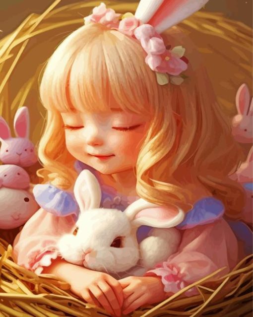 Girl White Bunny Paint By Numbers