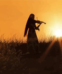 Girl Playing Violin Sunset Silhouette Paint By Numbers