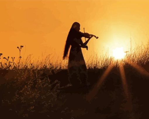 Girl Playing Violin Sunset Silhouette Paint By Numbers