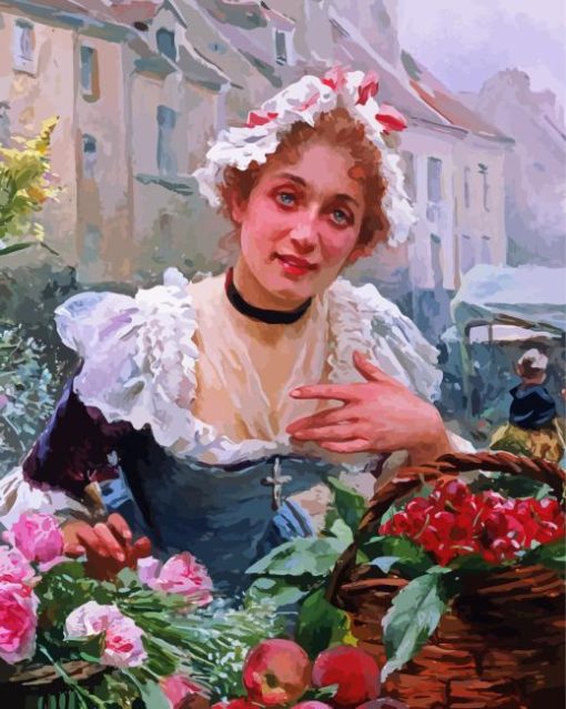 Louis Marie De Schryver He Flower Seller Paint By Numbers