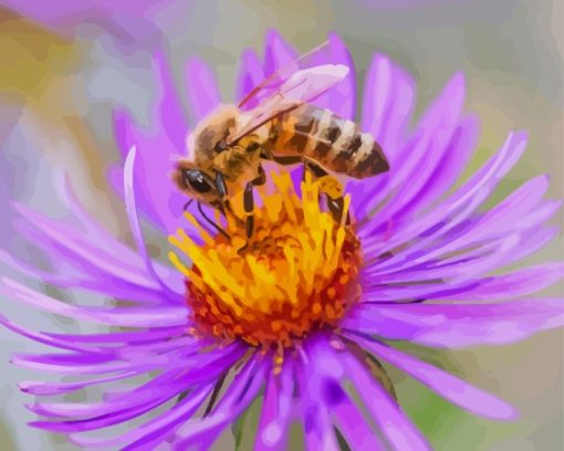 Purple Flower With Bee Paint By Numbers