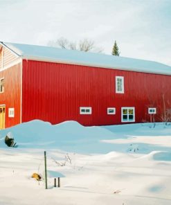 Red Barn With Snow Paint By Numbers